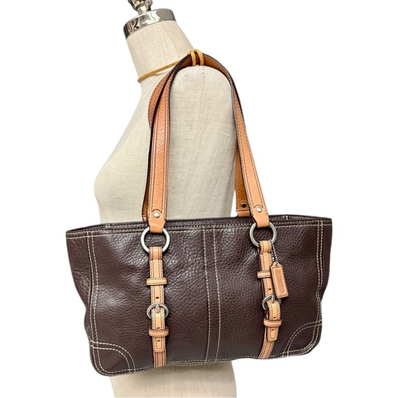 Vintage Coach Chelsea Brown Tan Pebble Leather Shoulder Bag F12339 Satchel Zip - Picture 8 of 15